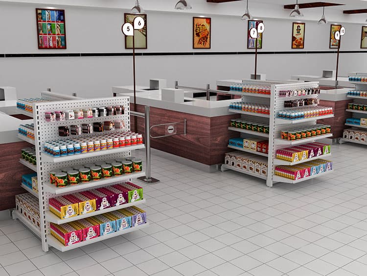 Double-Sided Grocery Shelving with Perforated Back Panel thumbnail 3
