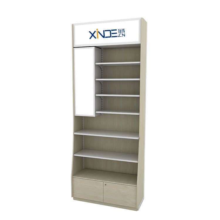 Retail Beauty Display Racks with Lockable Cabinets complete product view